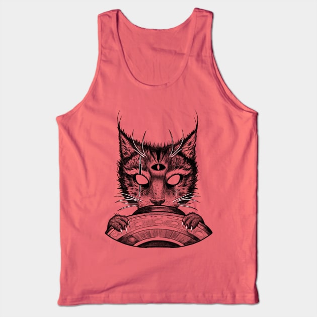 Cat and UFO (black version) Tank Top by Gmonster